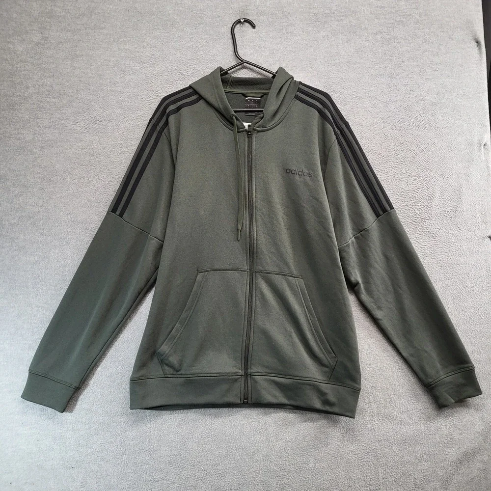 Adidas Men Sweatshirt‎ Large Green Hoodie Logo 3 Stripes Pockets Drawstring
